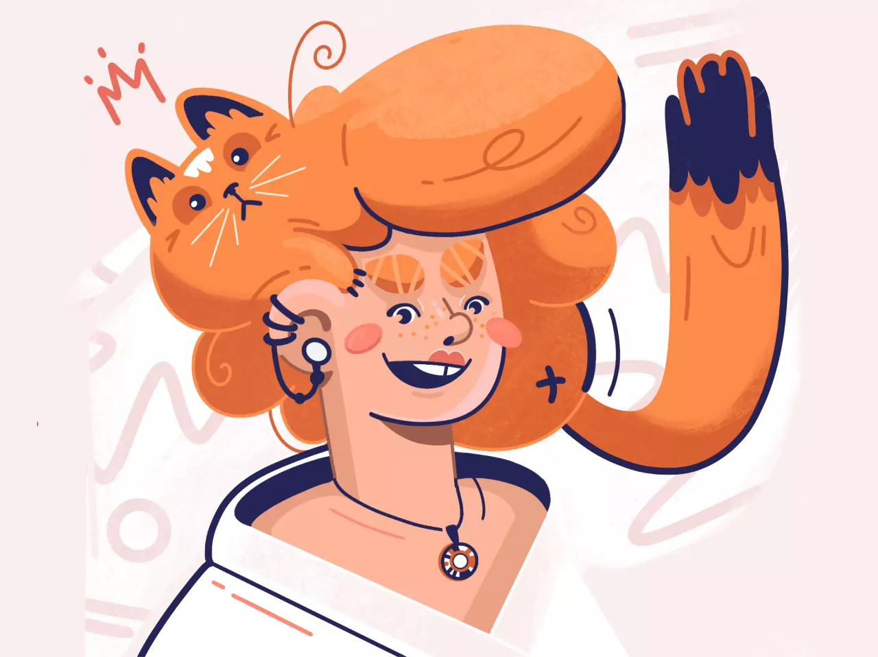 Illustration of ginger girl with a cat