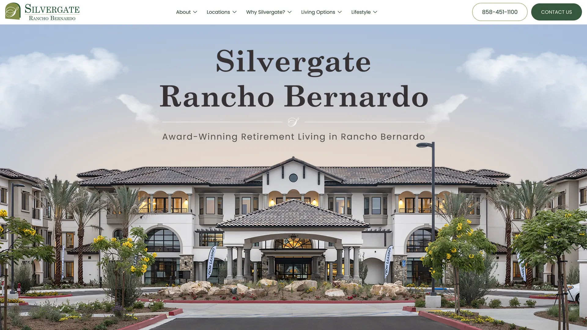 Silvergate Rancho Bernardo homepage: the hero after the reveal