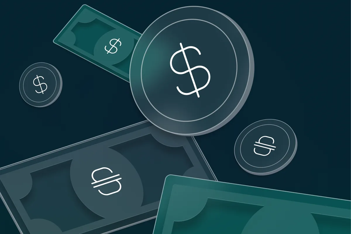 3D coins and banknotes from the social media kit of a personal finance app
